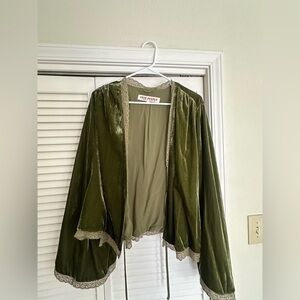 Free People Olive Green Velvet Cape